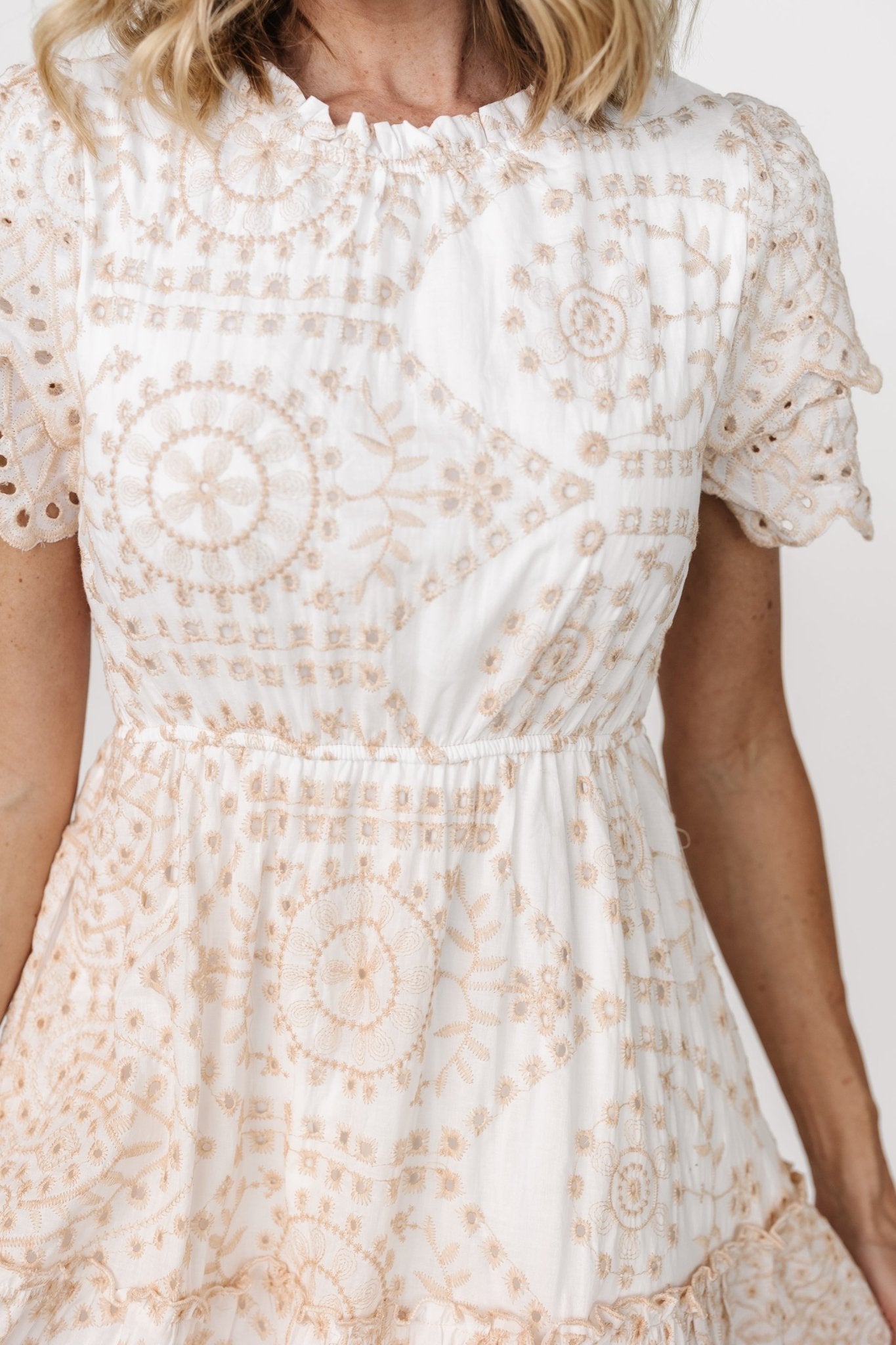 Mirabel Eyelet Midi Dress | White + Natural Secondary image