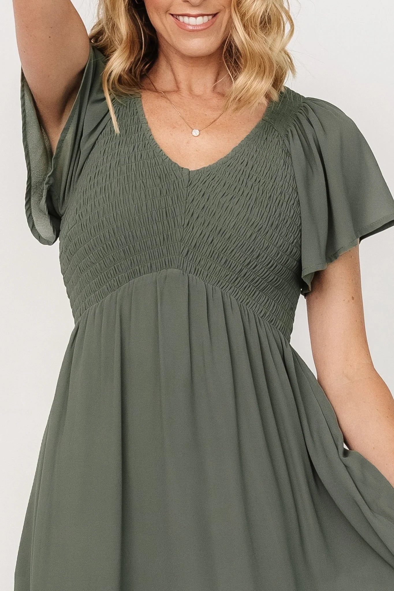 Monica Smocked Dress | Dark Sage Secondary image