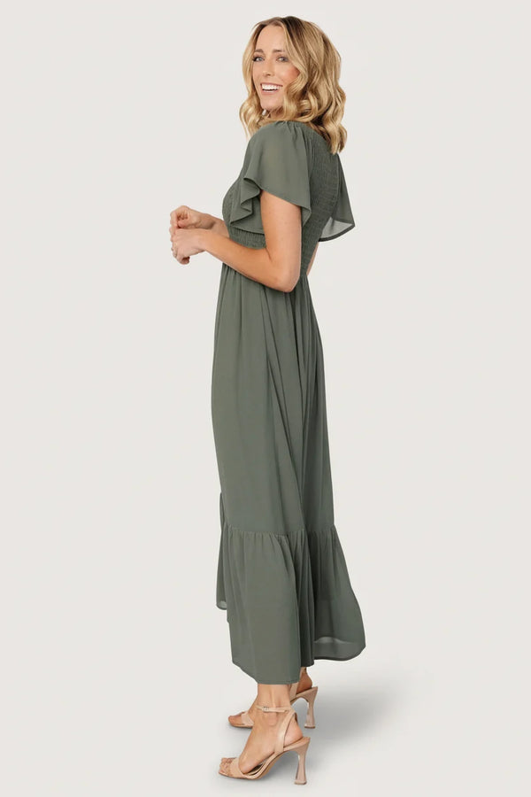 Monica Smocked Dress | Dark Sage
