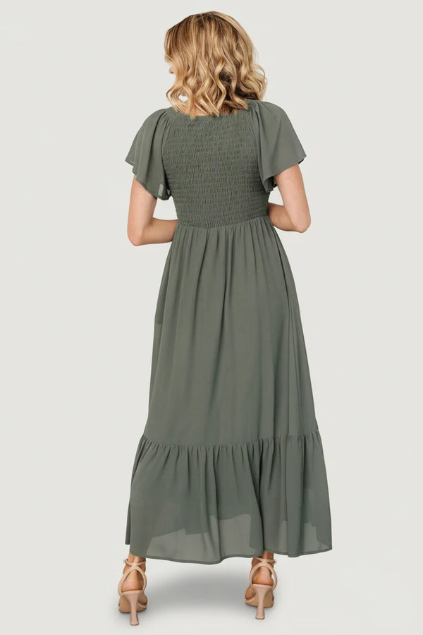 Monica Smocked Dress | Dark Sage