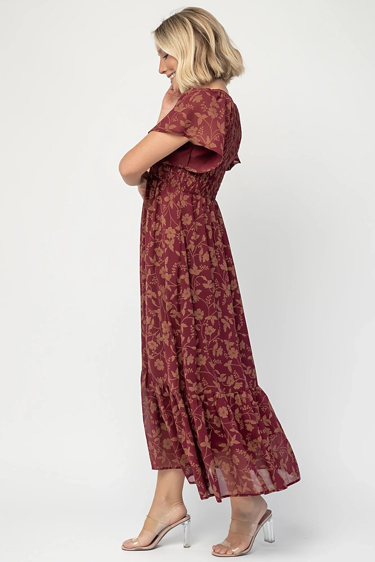 Monica Smocked Dress | Wine + Gold