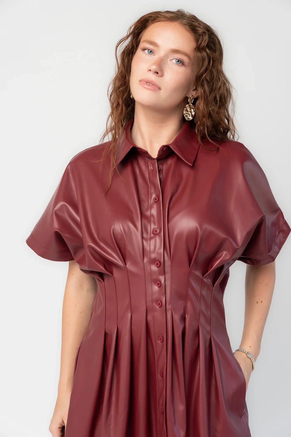 Montclair Structured Midi Shirt Dress | Burgundy