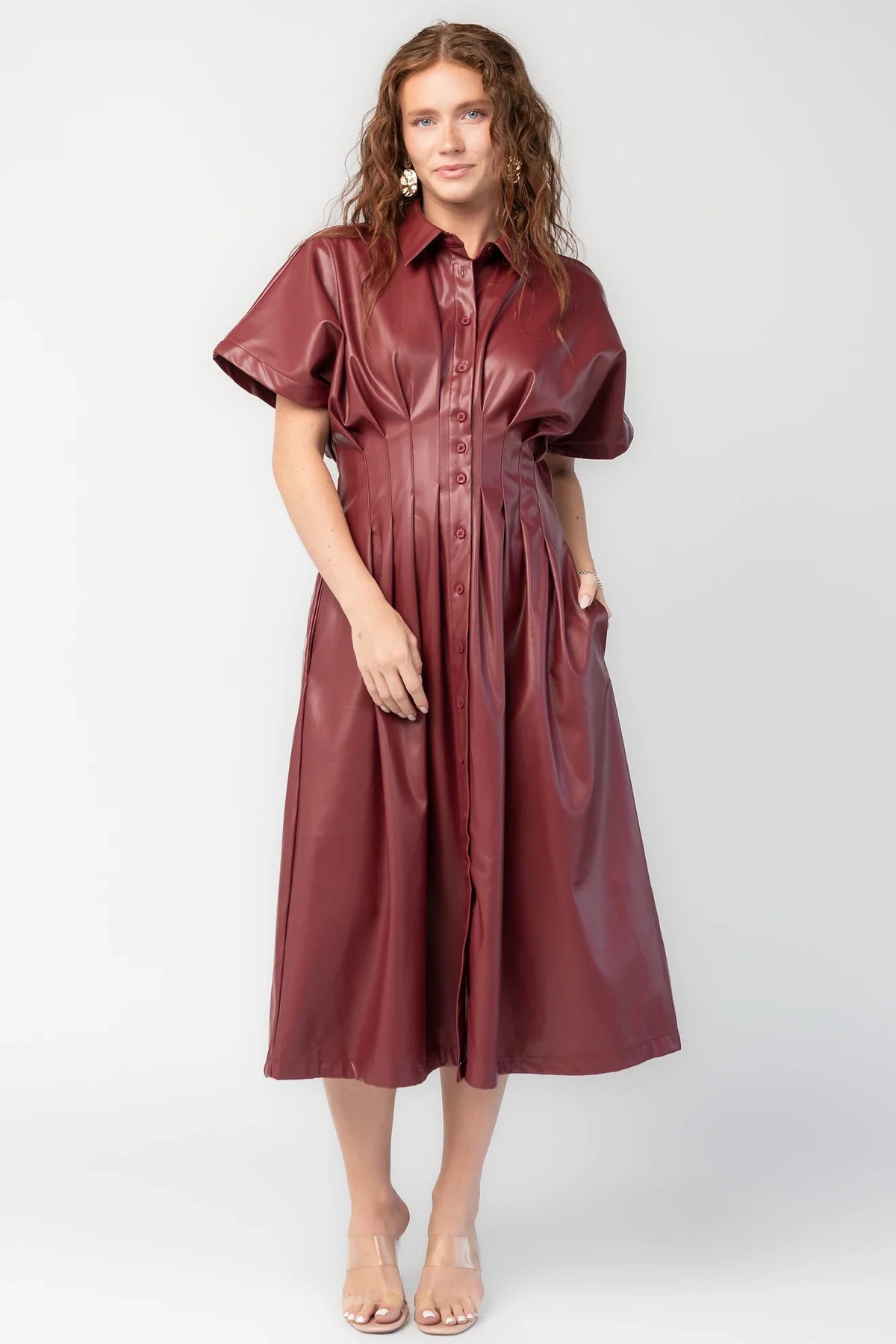 Montclair Structured Midi Shirt Dress | Burgundy Main image