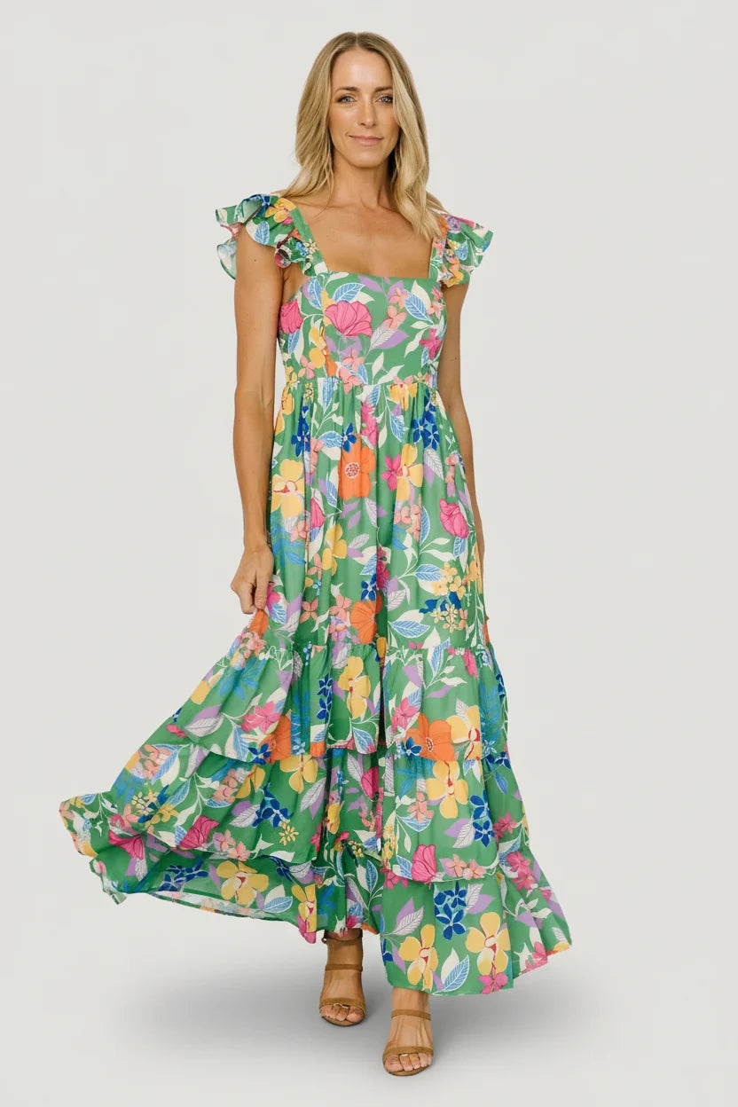 Monte Tiered Maxi Dress | Green Multi Main image