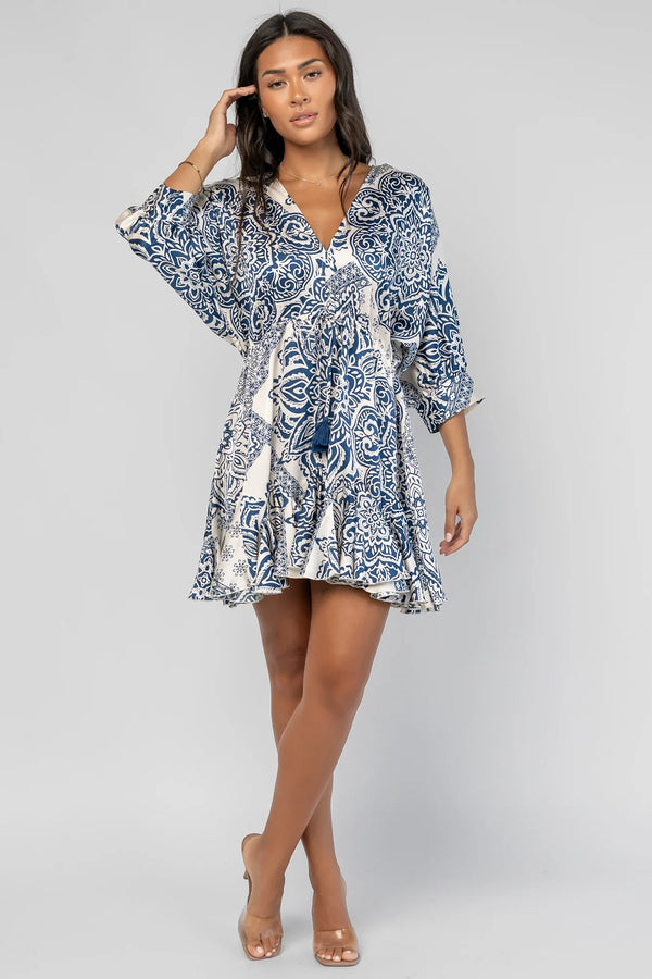 Morwen Short Dress | Navy Print