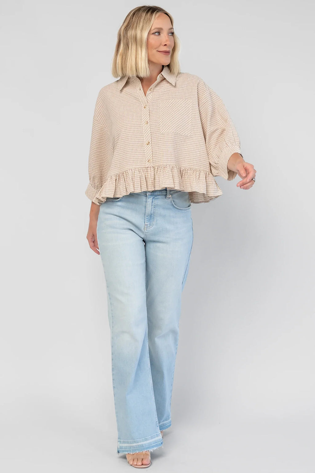 Murphy Relaxed Peplum Top | Beige