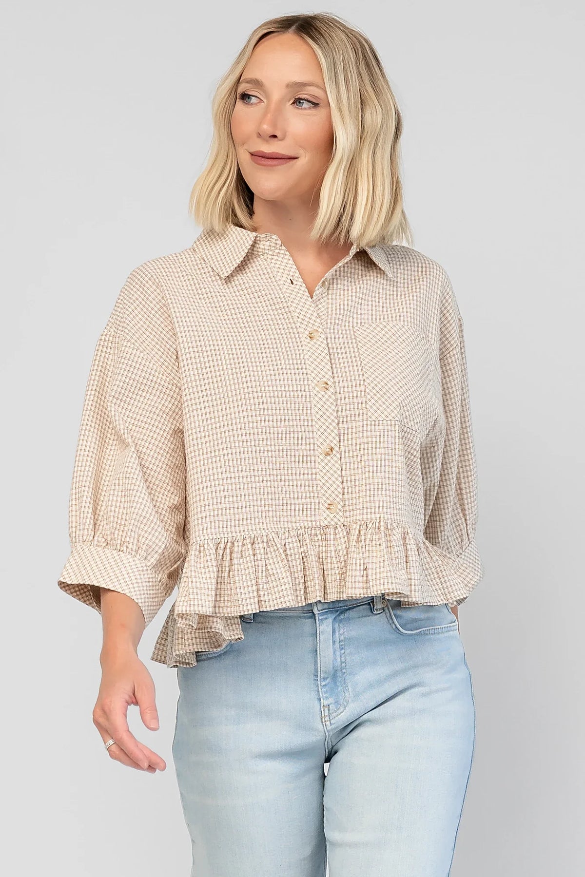 Murphy Relaxed Peplum Top | Beige Main image