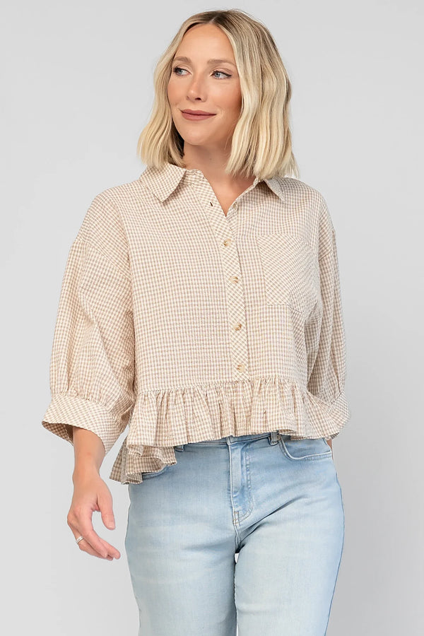 Murphy Relaxed Peplum Top | Beige