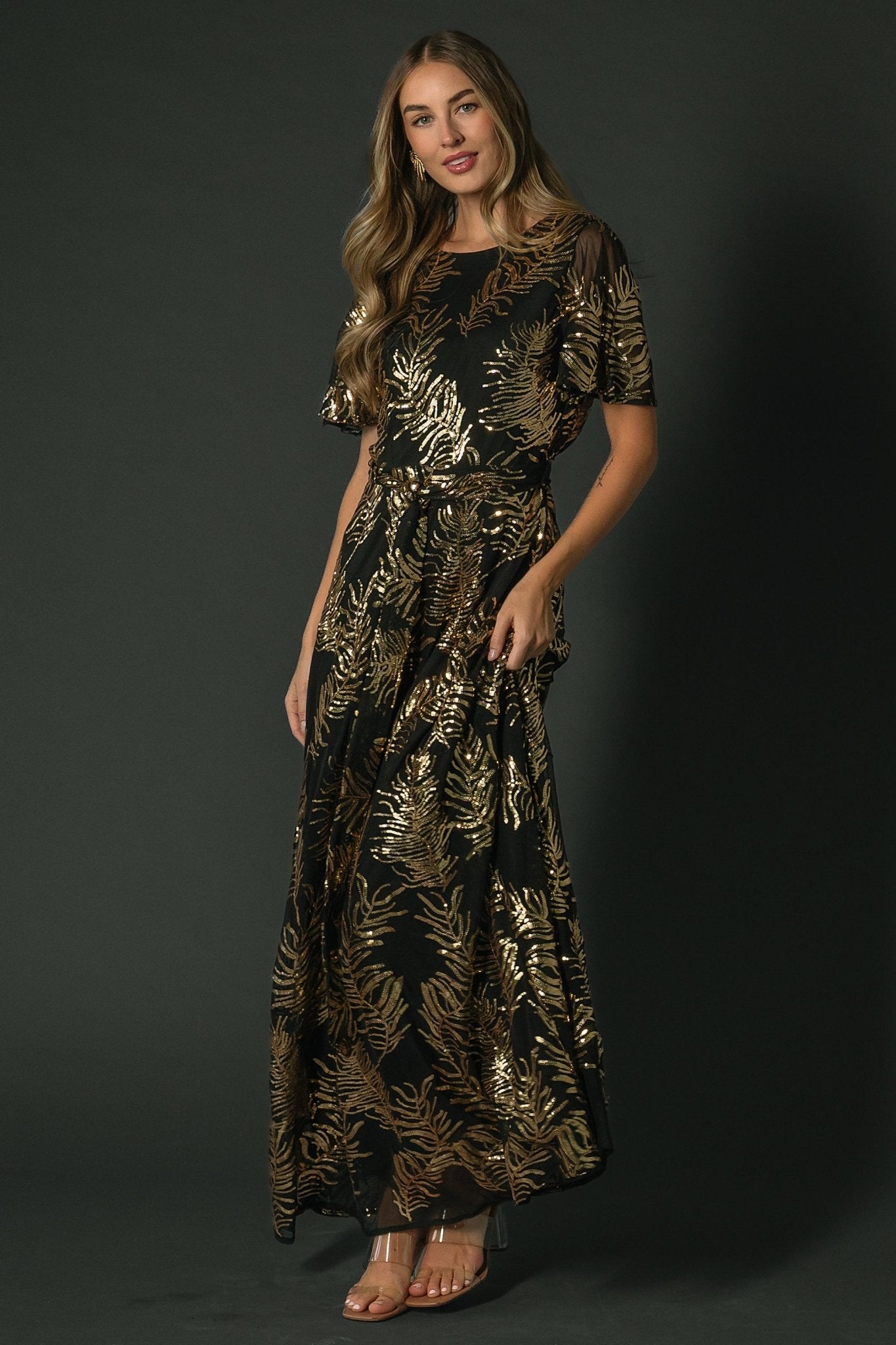 Muse Sequin Maxi Dress | Black + Gold Secondary image