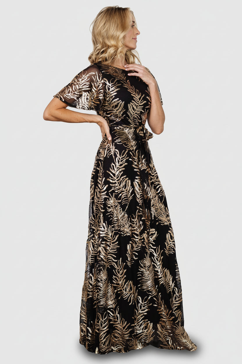 Muse Sequin Maxi Dress | Black + Gold