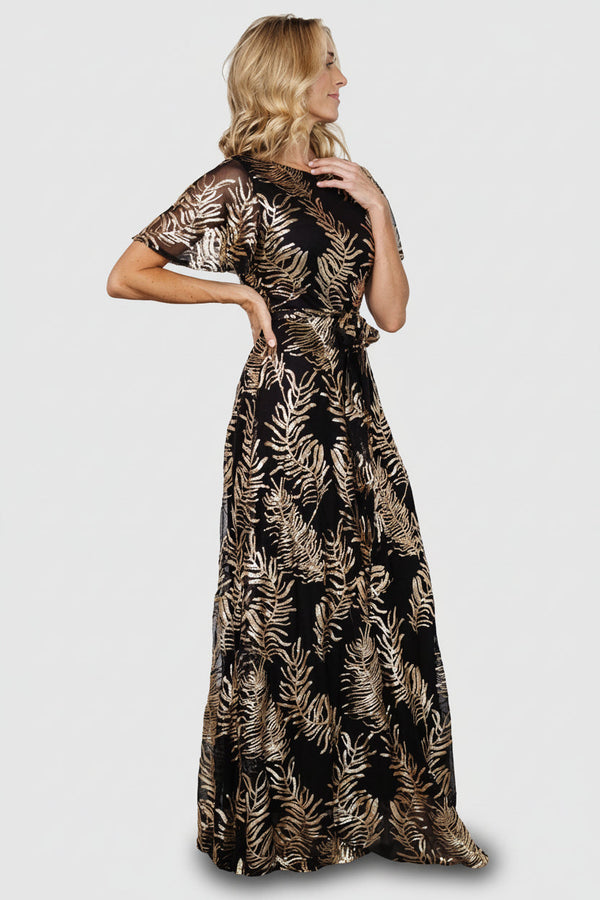 Muse Sequin Maxi Dress | Black + Gold