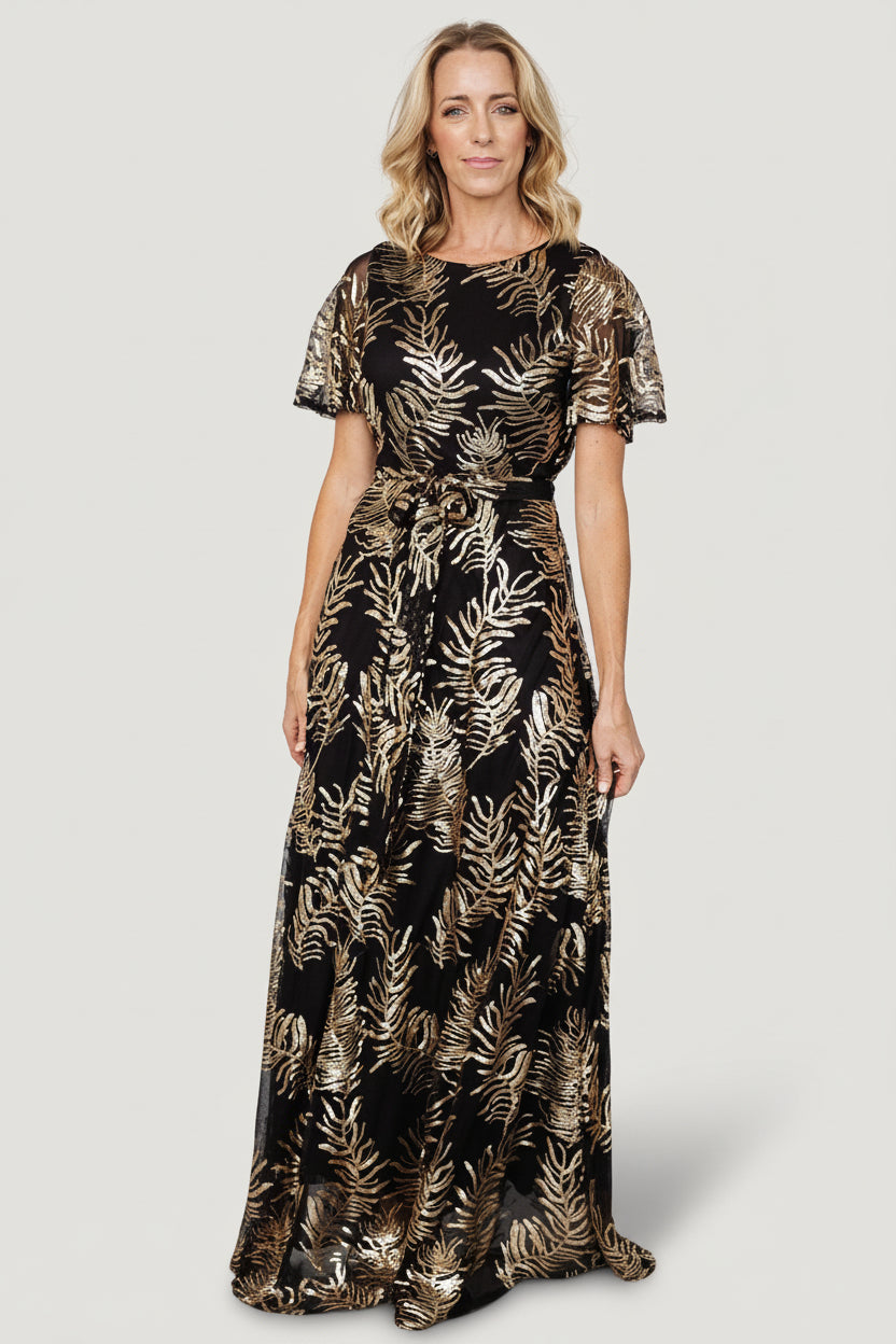 Muse Sequin Maxi Dress | Black + Gold Main image