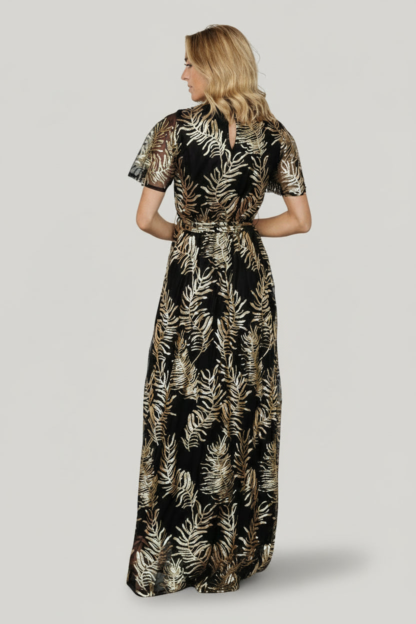 Muse Sequin Maxi Dress | Black + Gold