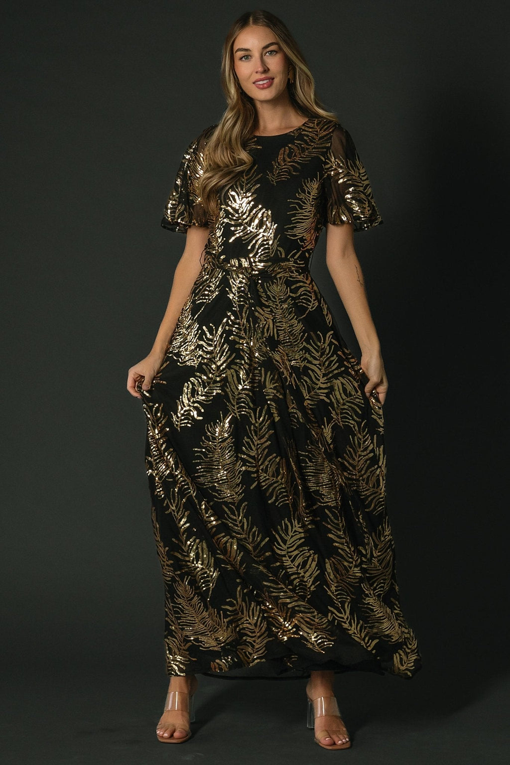 Muse Sequin Maxi Dress | Black + Gold
