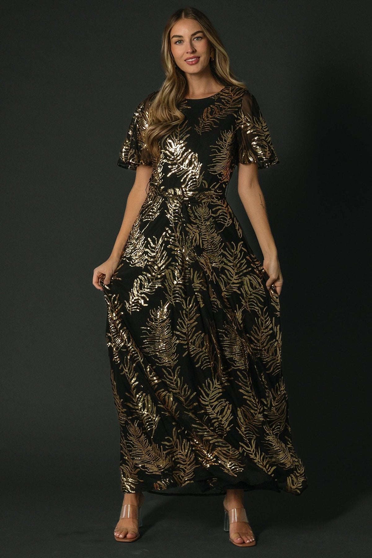 Muse Sequin Maxi Dress | Black + Gold