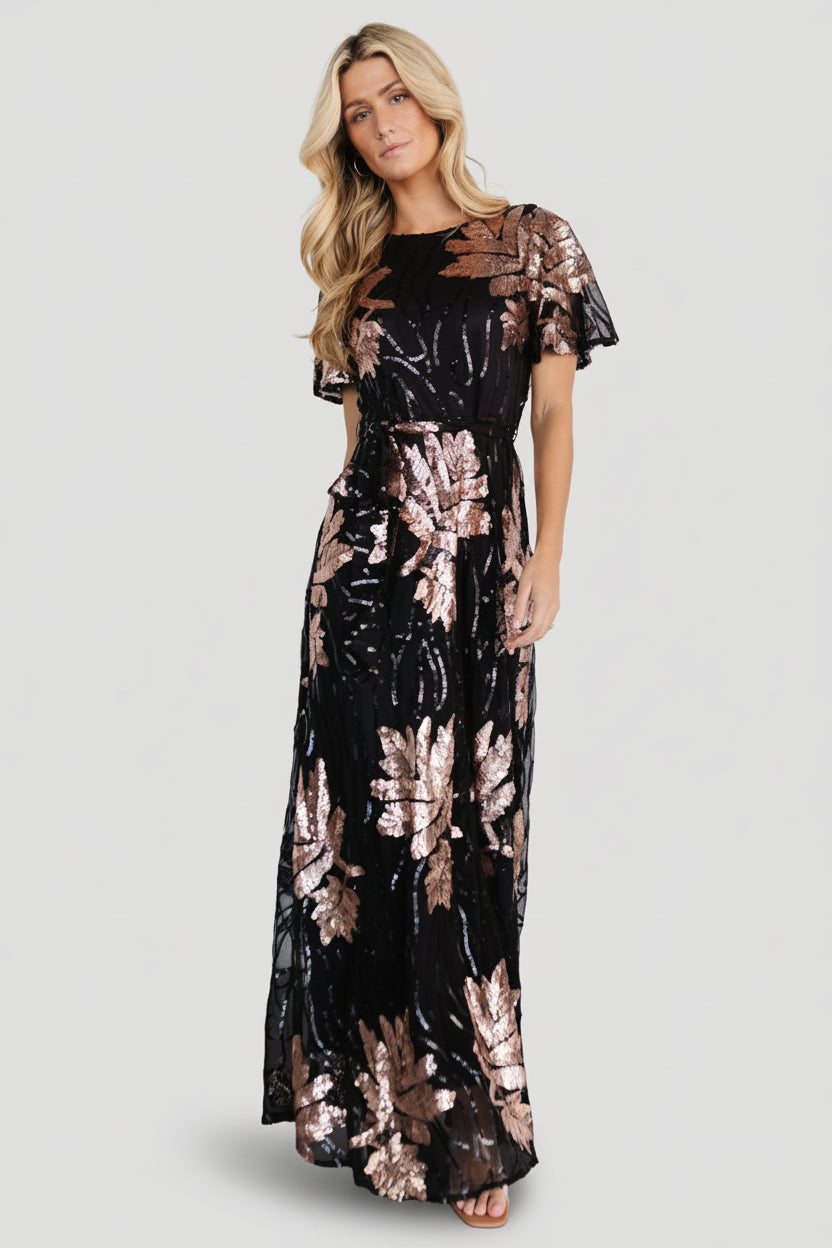 Muse Sequin Maxi Dress | Black + Rose Main image