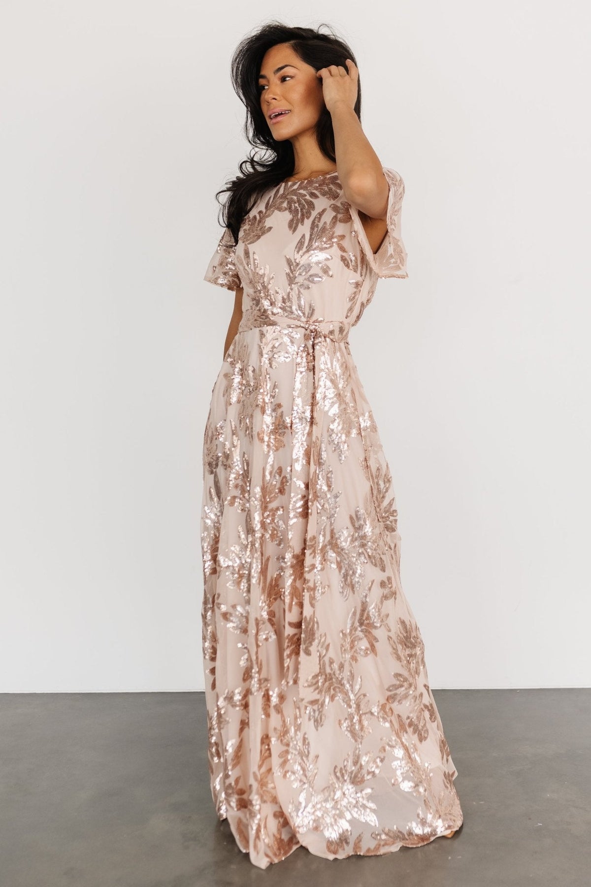 Muse Sequin Maxi Dress | Rose Gold