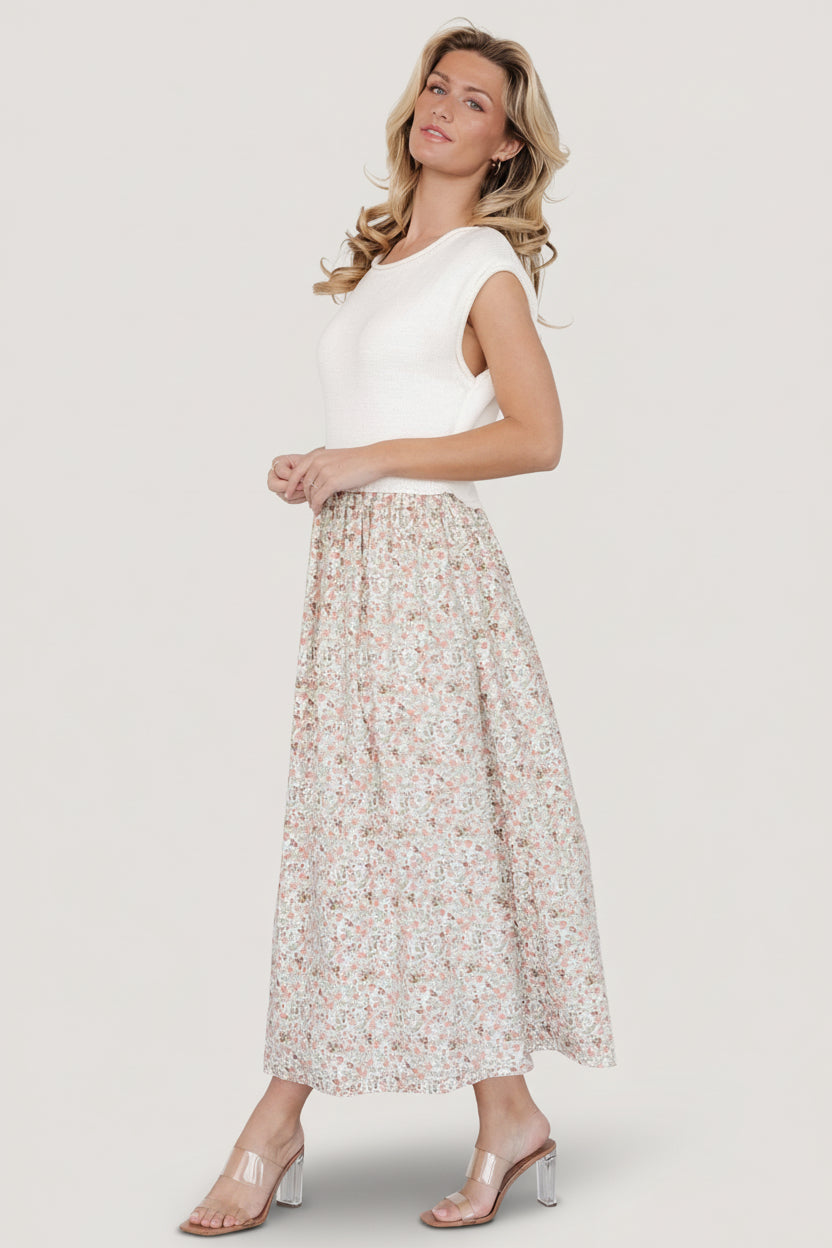 Myra Sweater Dress | Ivory + Coral Floral