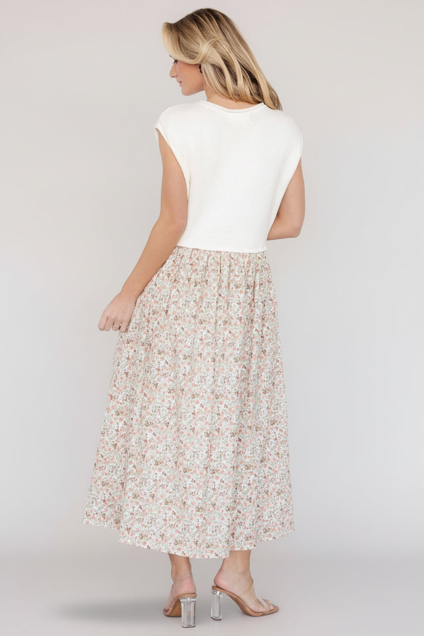 Myra Sweater Dress | Ivory + Coral Floral