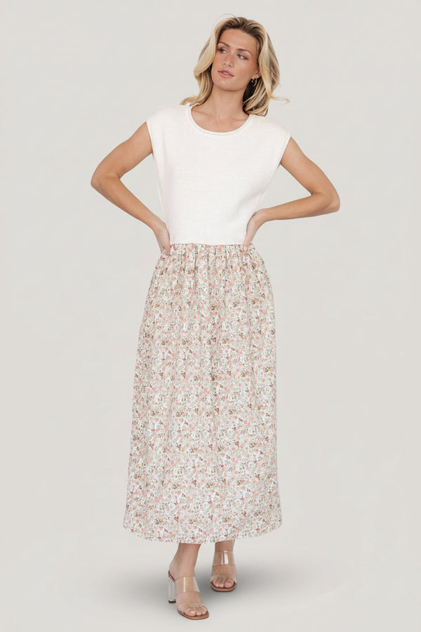 Myra Sweater Dress | Ivory + Coral Floral