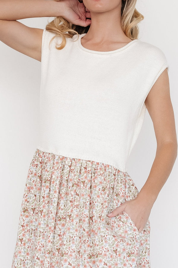 Myra Sweater Dress | Ivory + Coral Floral