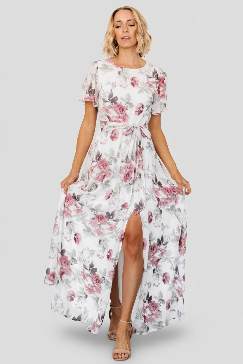 Naomi Short Sleeve Maxi Dress | Off White + Rose Floral Main image