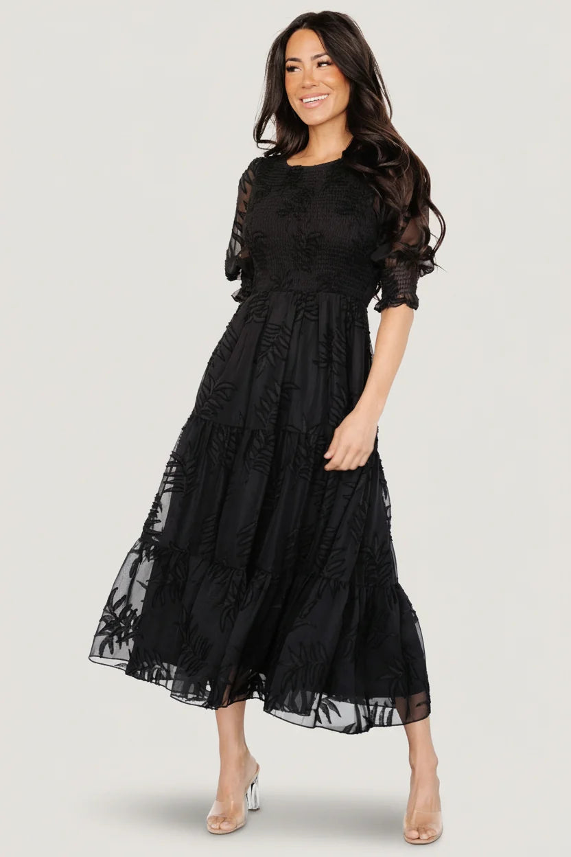 Nellie Smocked Midi Dress | Black Main image