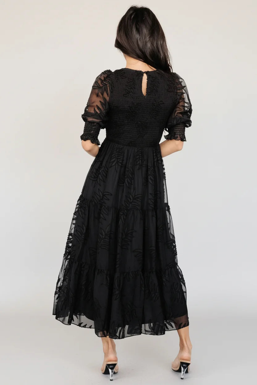 Nellie Smocked Midi Dress | Black