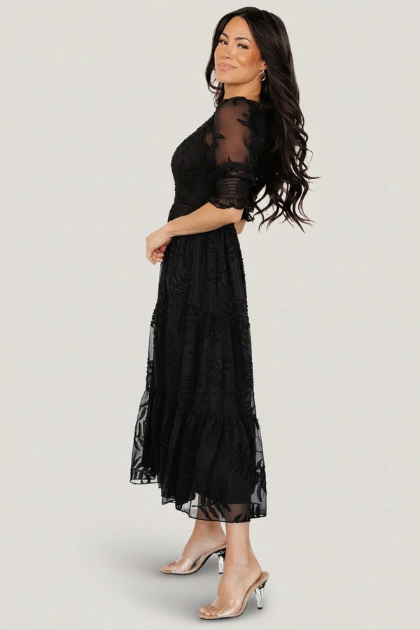 Nellie Smocked Midi Dress | Black