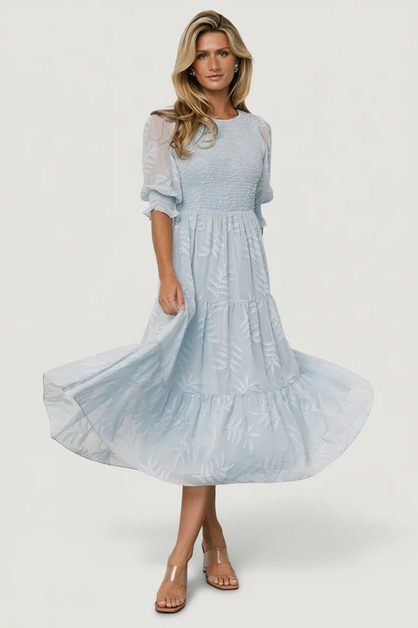 Nellie Smocked Midi Dress | Light Blue
