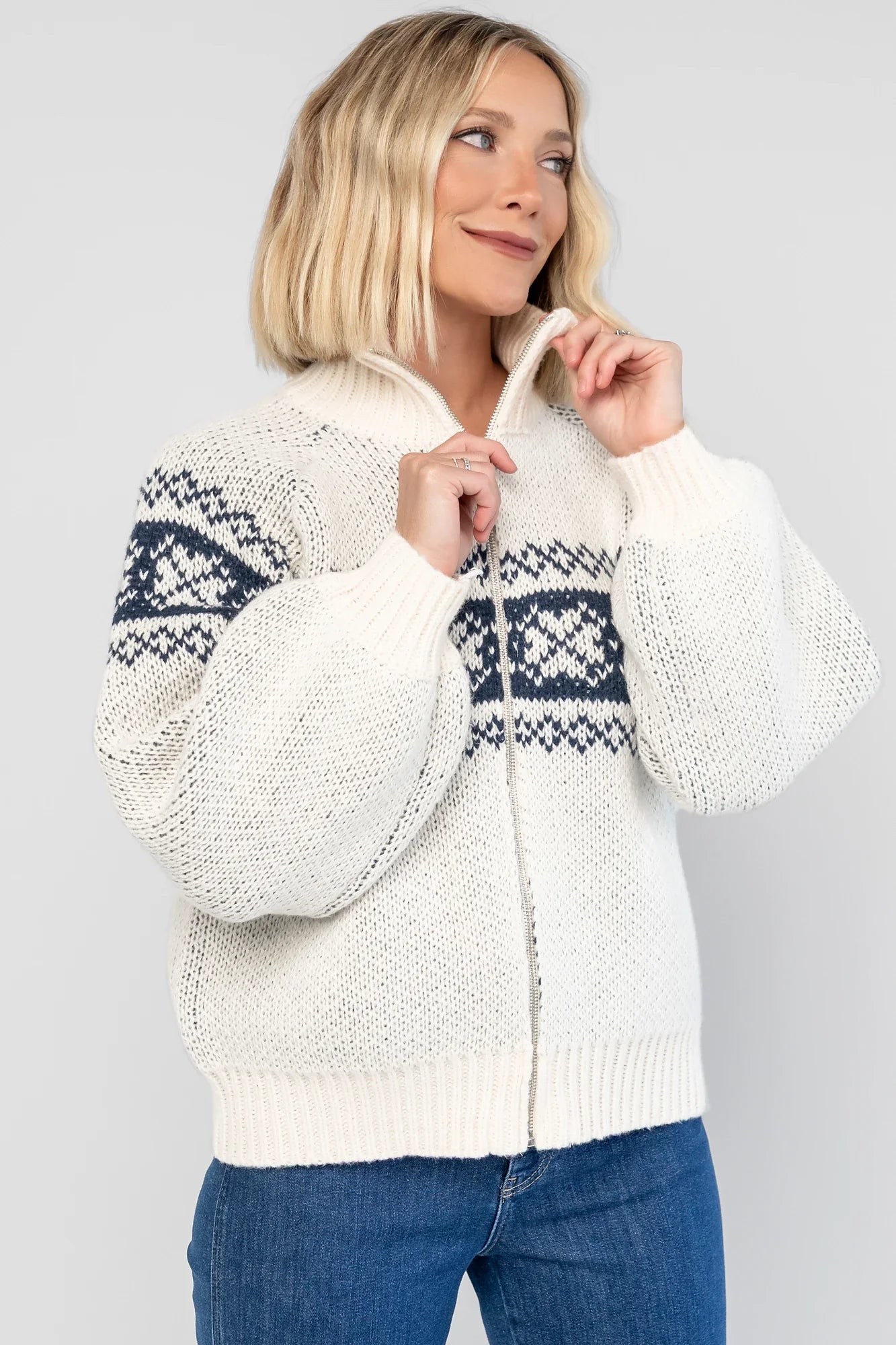 Neve Sweater Jacket | Cream + Navy Secondary image