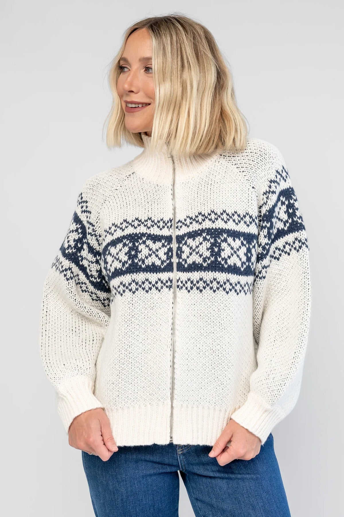 Neve Sweater Jacket | Cream + Navy