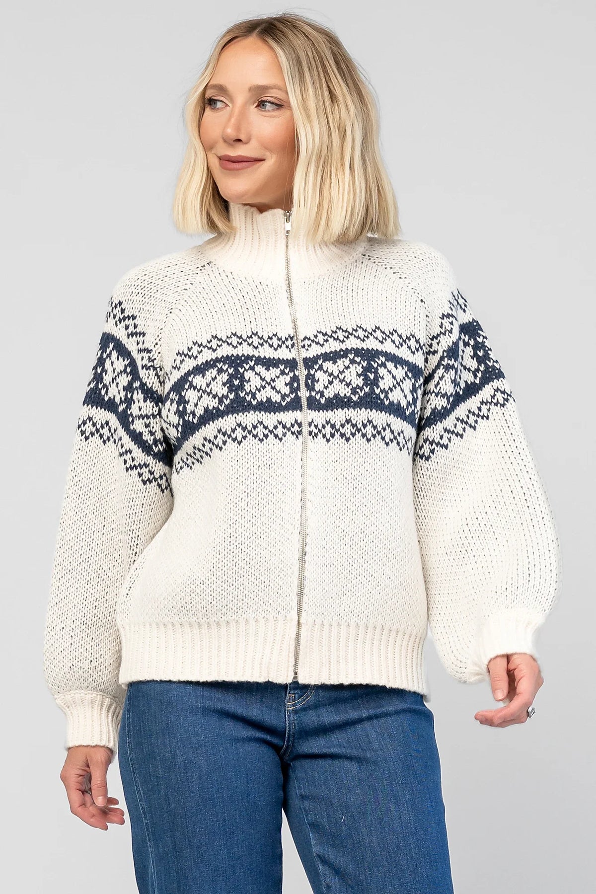 Neve Sweater Jacket | Cream + Navy Main image