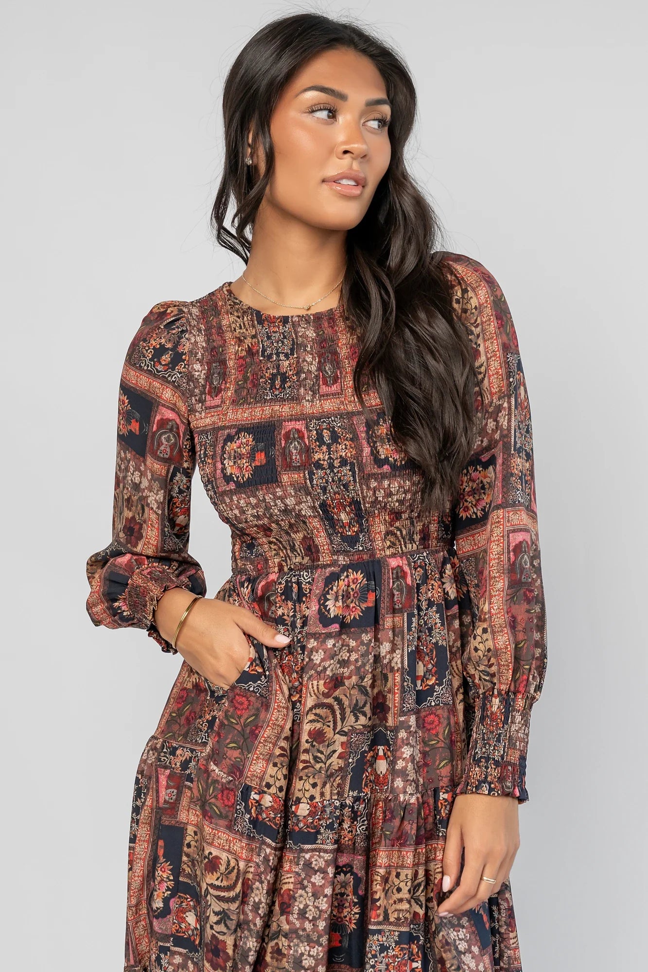 Nikki Smocked Midi Dress | Multi Print Secondary image