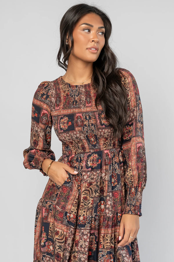 Nikki Smocked Midi Dress | Multi Print