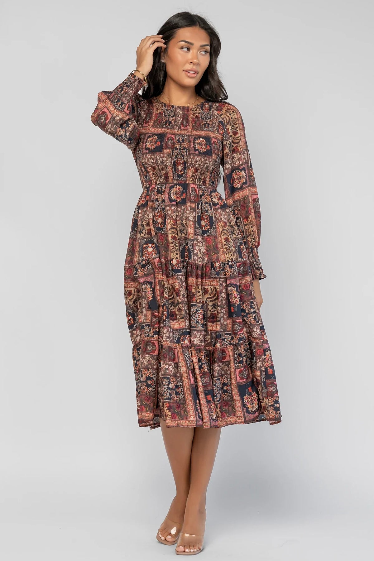 Nikki Smocked Midi Dress | Multi Print Main image