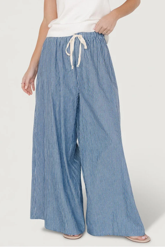 Odelia Striped Pants | Blue + Off White Stripe Main image