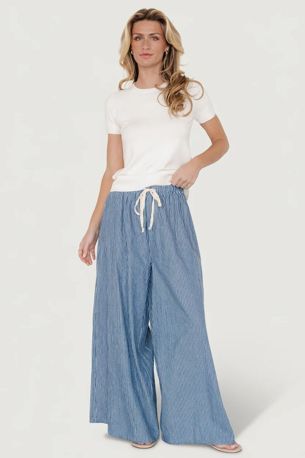 Odelia Striped Pants | Blue + Off White Stripe
