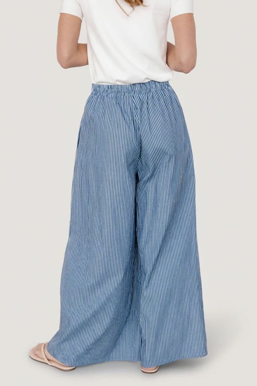 Odelia Striped Pants | Blue + Off White Stripe