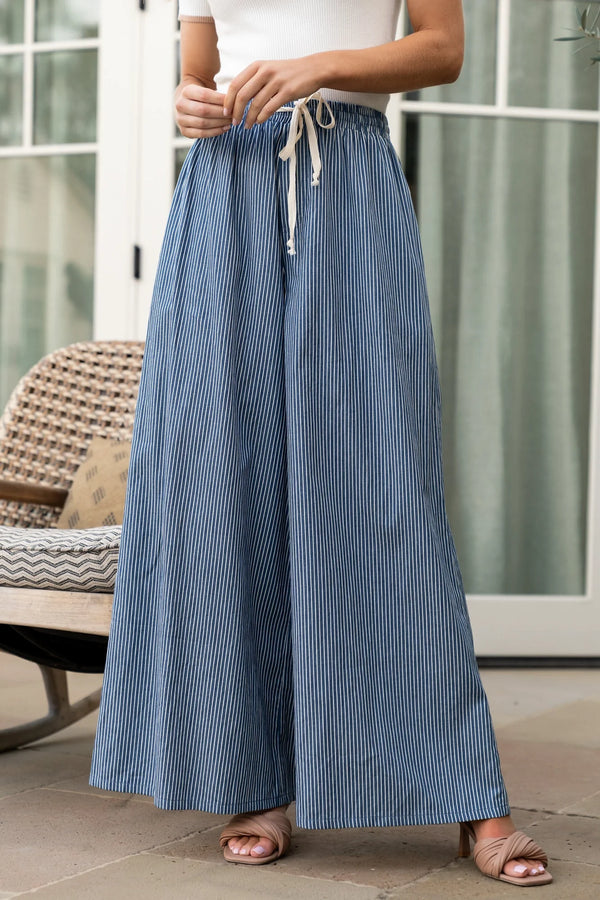 Odelia Striped Pants | Blue + Off White Stripe