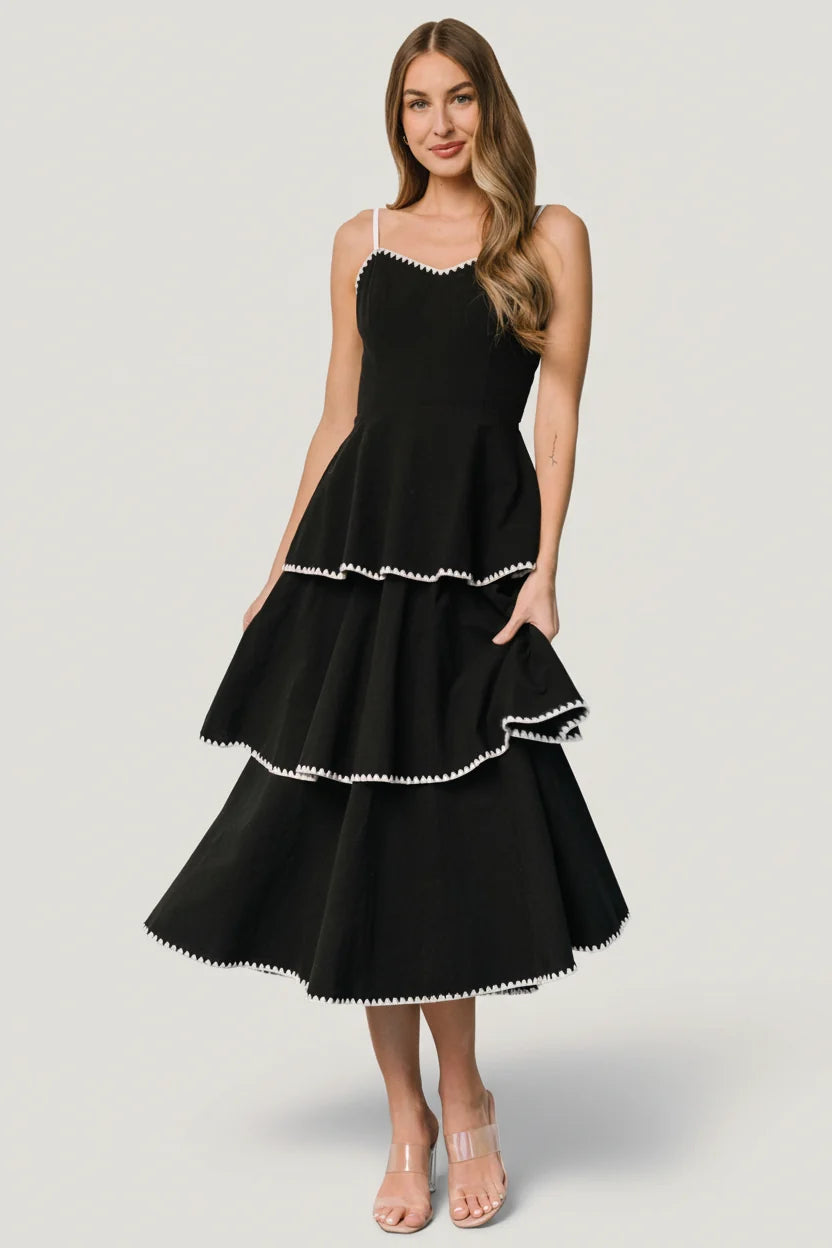 Odette Tiered Dress | Black + White Main image