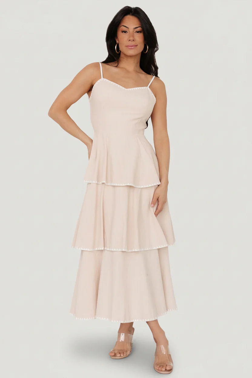 Odette Tiered Dress | Natural + White Main image