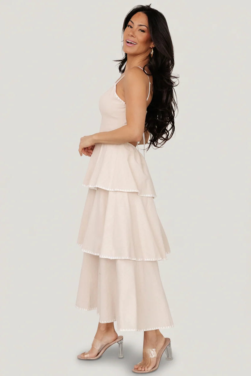 Odette Tiered Dress | Natural + White
