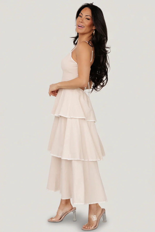 Odette Tiered Dress | Natural + White