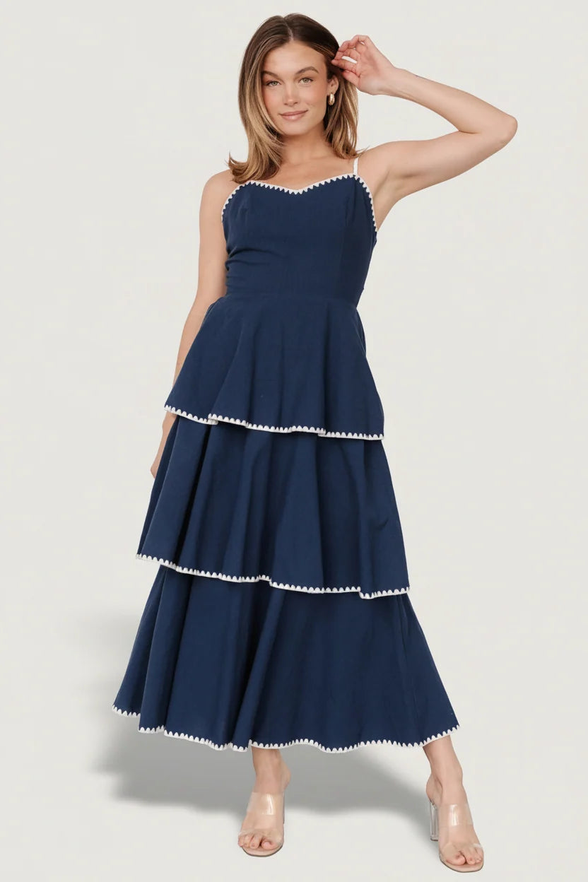 Odette Tiered Dress | Navy + White Main image