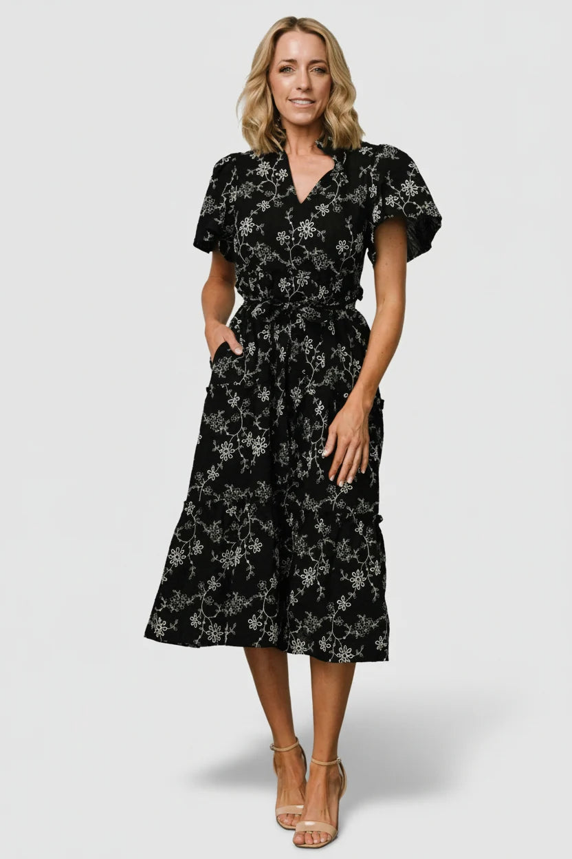 Odeya Tiered Midi Dress | Black + White Main image