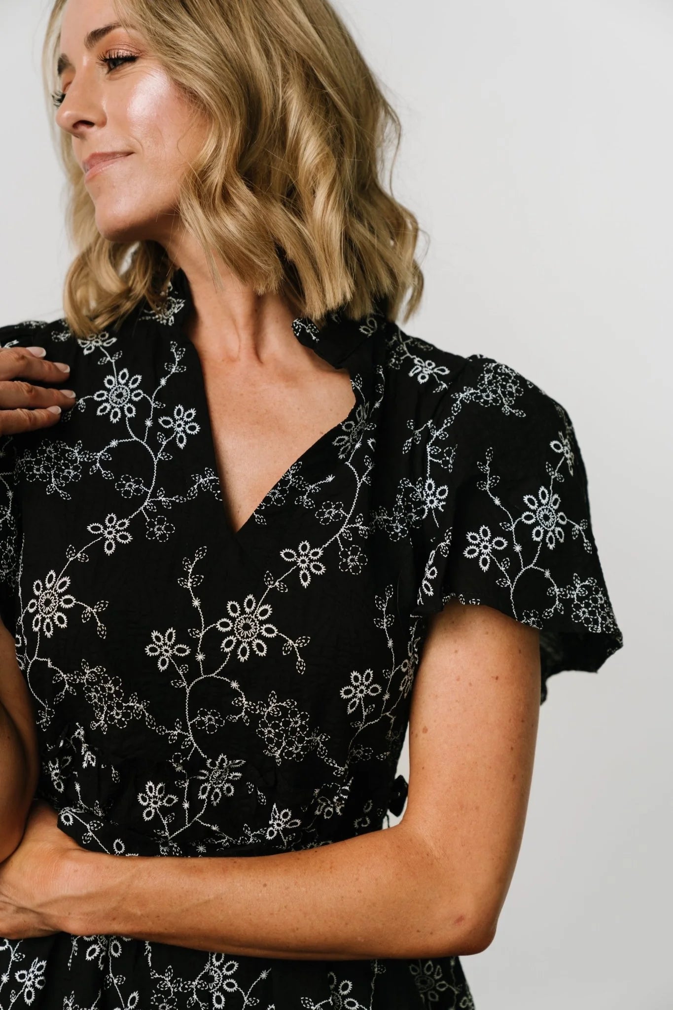 Odeya Tiered Midi Dress | Black + White Secondary image