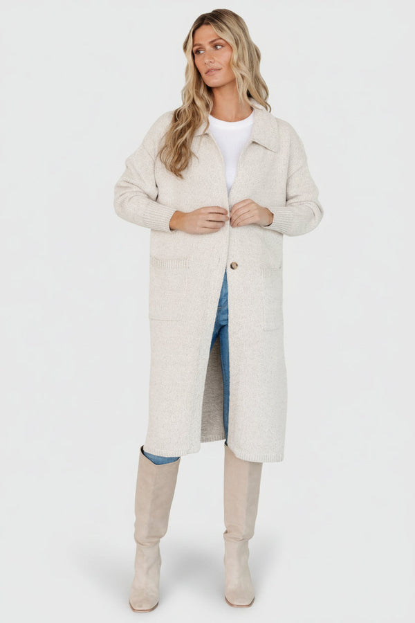 Ontario Long Button Cardigan | Oatmeal