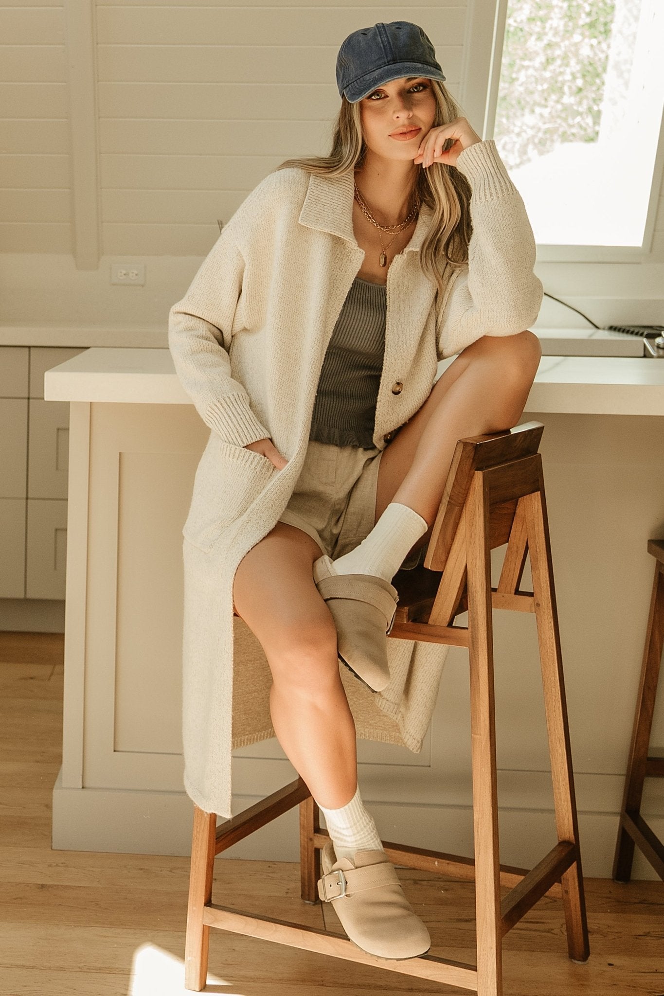 Ontario Long Button Cardigan | Oatmeal Secondary image