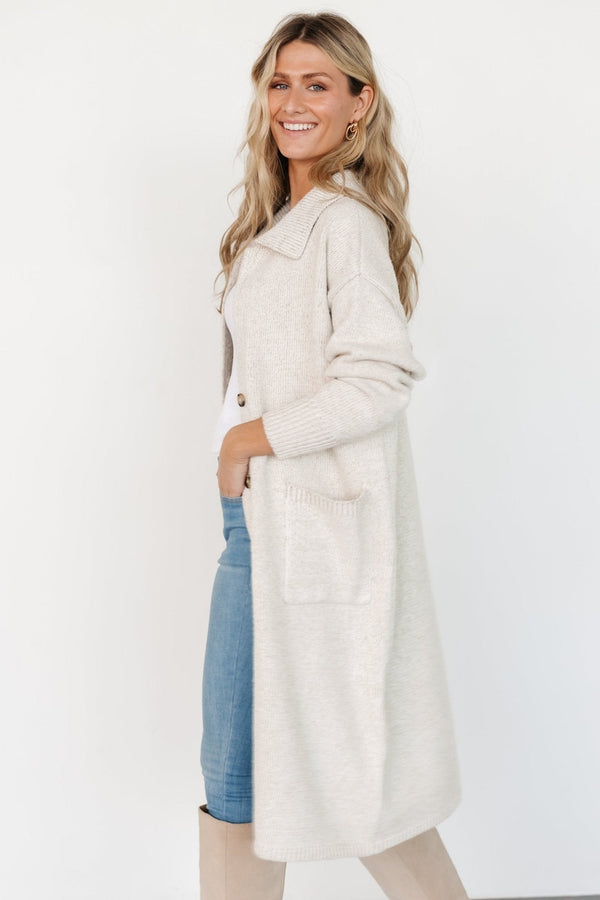 Ontario Long Button Cardigan | Oatmeal